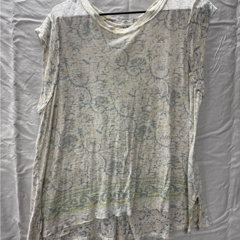 Free People Cream and Blue Tunic Top